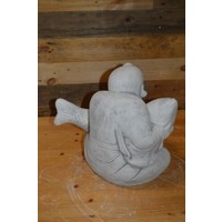 thumb-Betonnen Shaolin Boeddha met Koi karper tuinbeeld-4