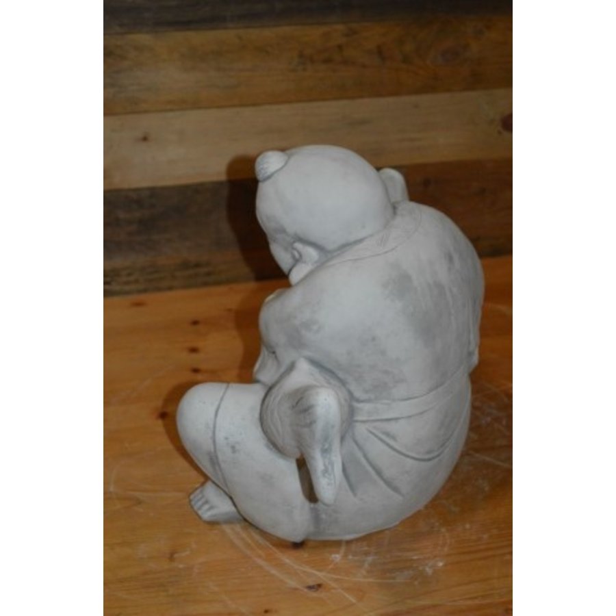 Lachende Dikke Boeddha met sierlijke Koi Karper – betonnen tuinbeeld-5