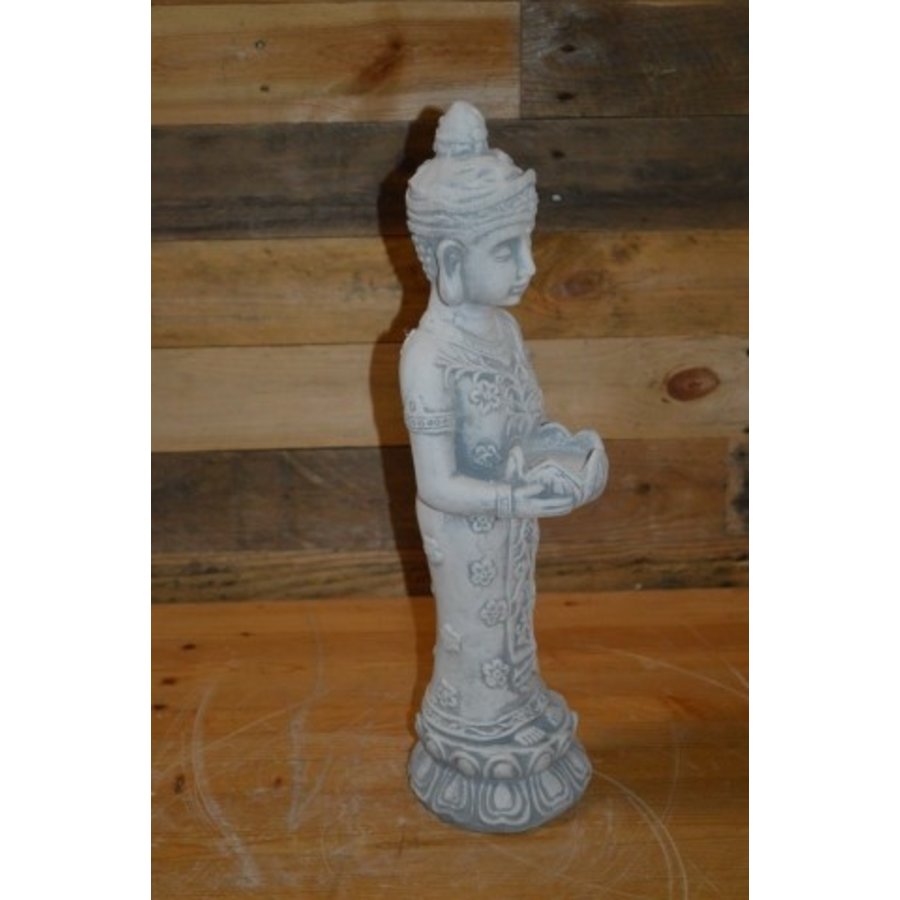 Hindoeïstisch betonnen beeld van Shri Lakshmi met waxinelichthouder in lotusbloem – tuinbeeld voor rust en spiritualiteit-4