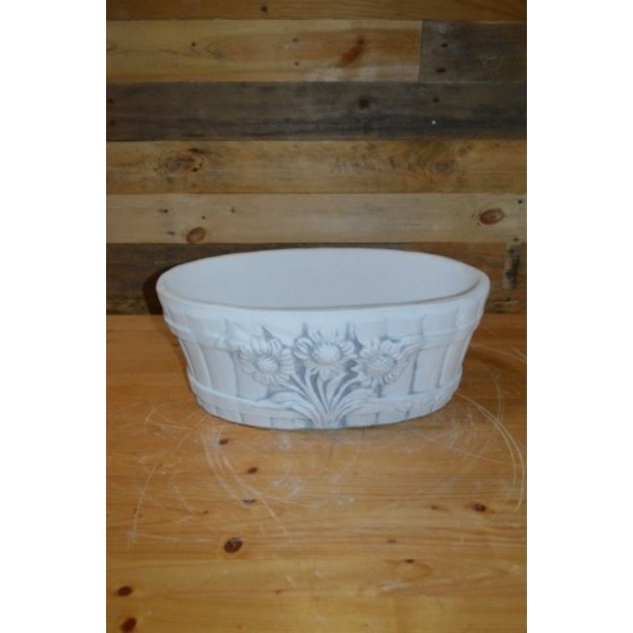 Fleurige ovale betonnen bloembak met zonnebloemdecoratie voor tuin, terras of vensterbank-1