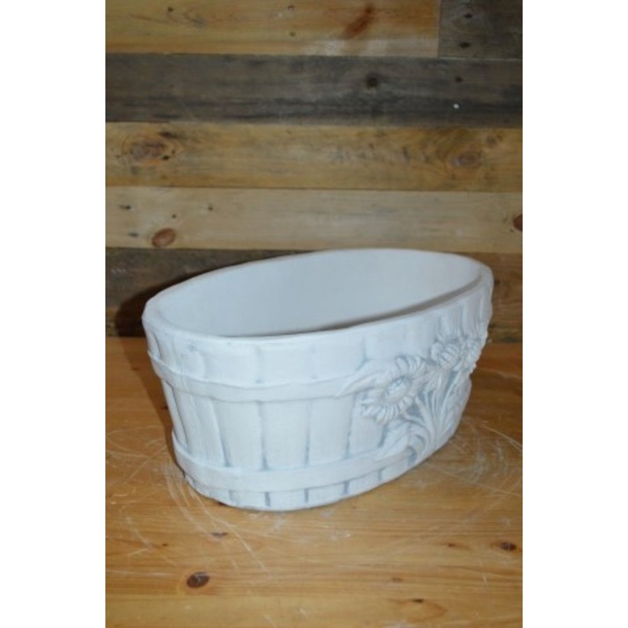 Betonnen ovale bloembak met zonnebloem decoratie-3