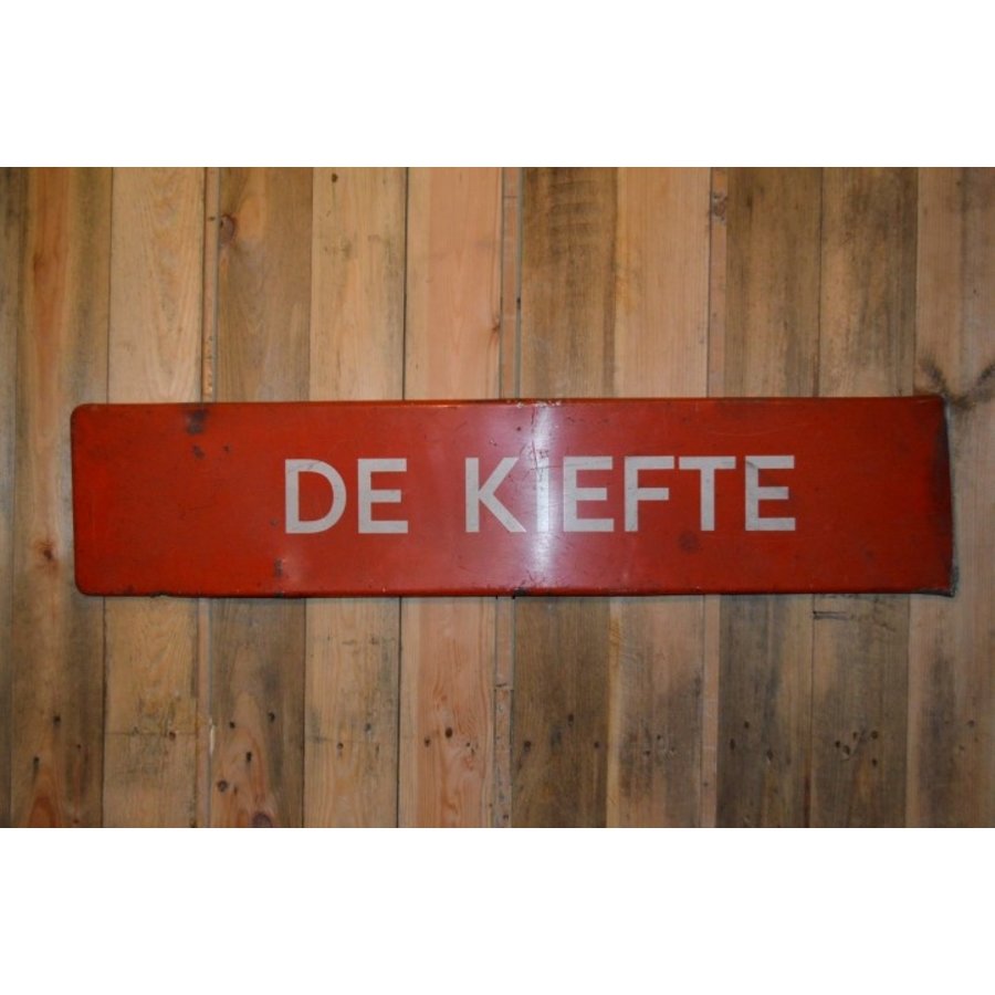 Vintage oranje-rood geëmailleerd naambord “De Kiefte” wanddecoratie-3