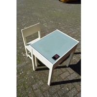 thumb-Vintage houten schooltafeltje met stoeltje en inktpot houder-5