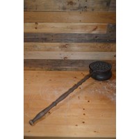 thumb-Antieke koperen beddenpan met eiken steel-4