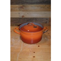 thumb-Vintage oranje geëmailleerde soeppan met deksel zoals vroeger-1