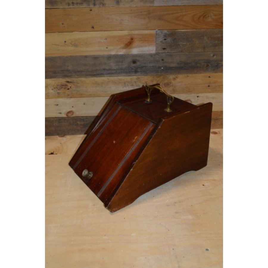 Art Deco mahoniehouten kolenbak met metalen binnenbak en koperen handgrepen-1