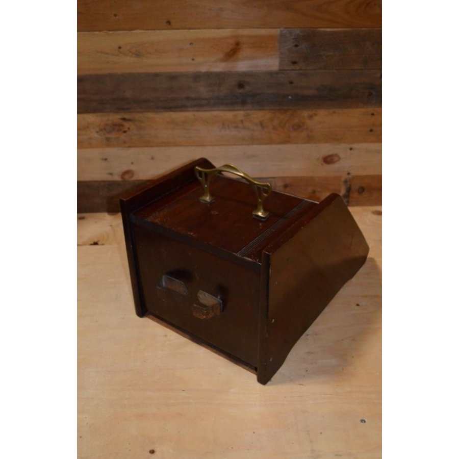 Art Deco mahoniehouten kolenbak met metalen binnenbak en koperen handgrepen-4