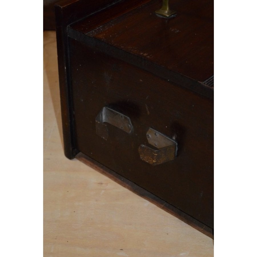 Art Deco mahoniehouten kolenbak met metalen binnenbak en koperen handgrepen-5