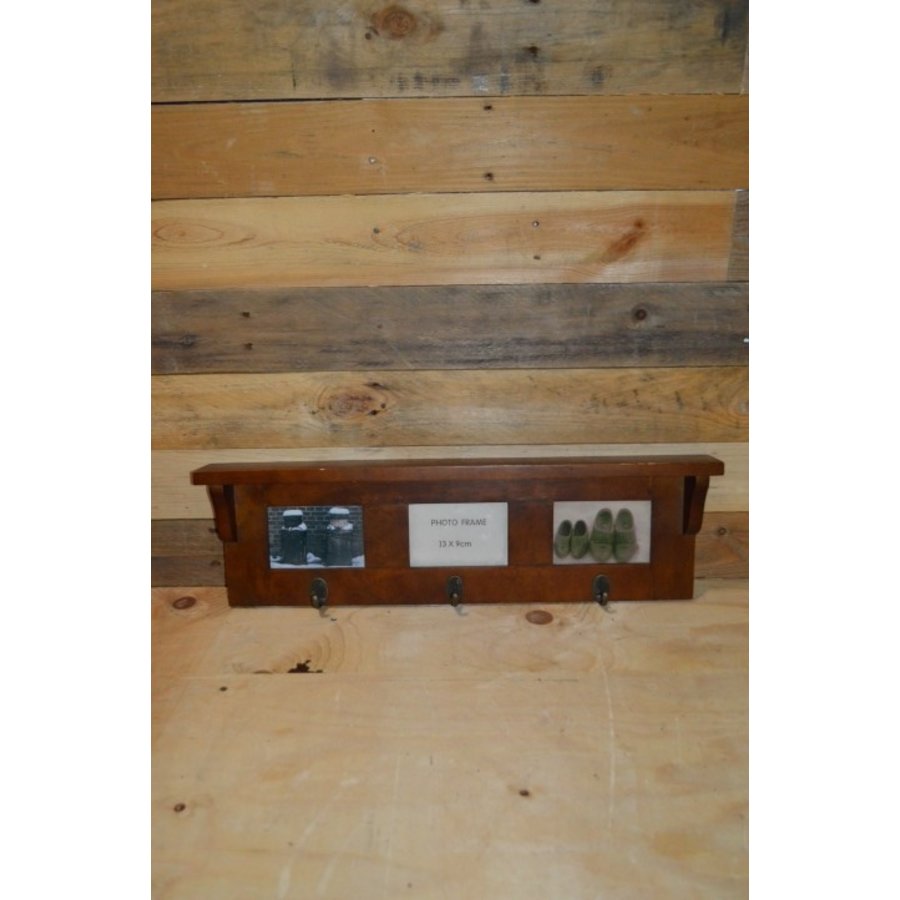 Moderne acacia houten wandkapstok met fotolijstjes-1