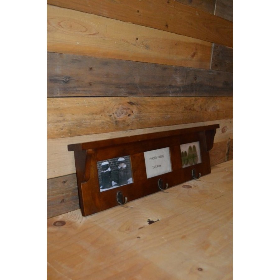 Moderne acacia houten wandkapstok met fotolijstjes-2