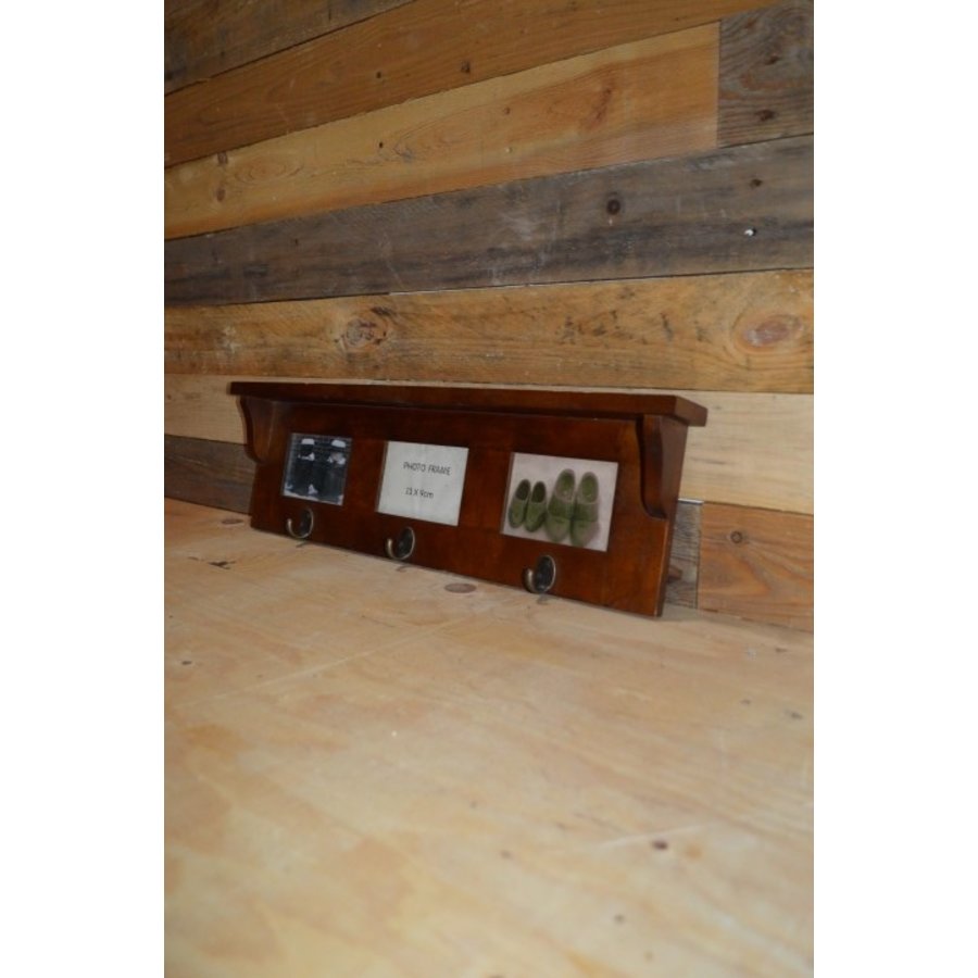 Moderne acacia houten wandkapstok met fotolijstjes-3