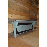 thumb-Vintage houten kapstok voor aan de muur in oud boerengroen met hoedenplank-2