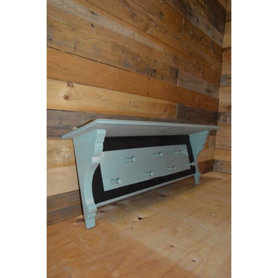 Vintage houten kapstok boerengroen met hoedenplank-1