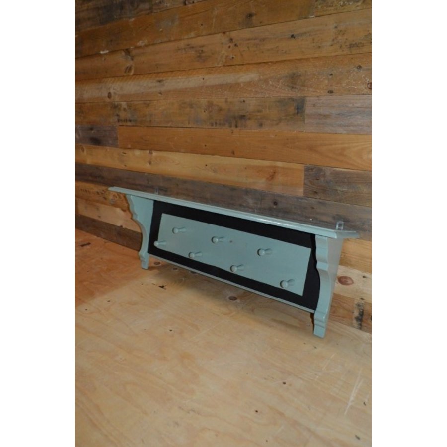 Vintage houten kapstok boerengroen met hoedenplank-3
