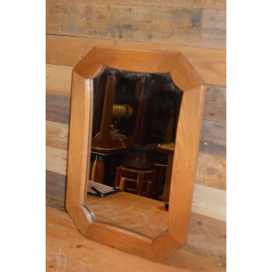 Achthoekige spiegel met blank eiken lijst-2