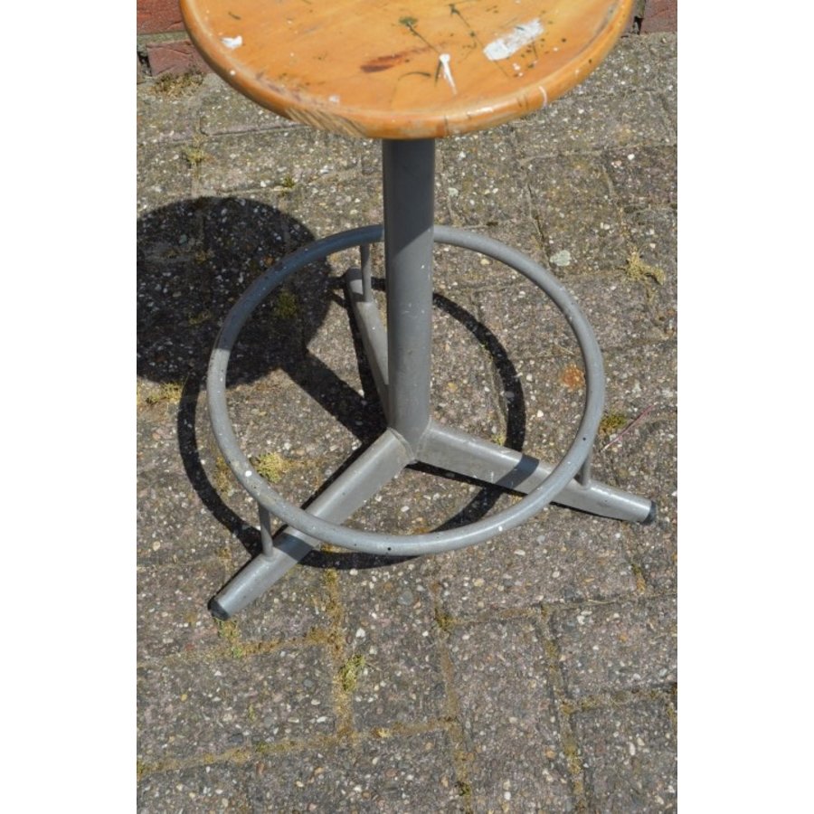 Retro industriële tekentafel werkkruk met voetensteun-5