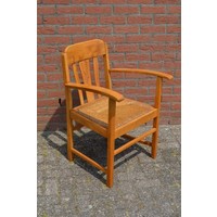 thumb-Schitterende vintage armstoel van beukenhout met biezen zitting-1