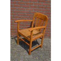 thumb-Schitterende vintage armstoel van beukenhout met biezen zitting-3