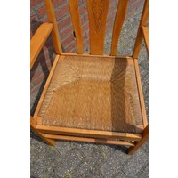 thumb-Vintage beukenhouten armstoel met biezen zitting-5