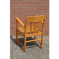 thumb-Vintage beukenhouten armstoel met biezen zitting-6