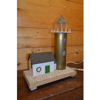 thumb-Unieke vuurtoren met lampje van koperen kanonskogel huls-1