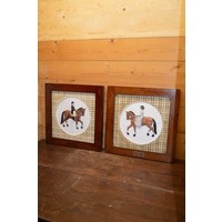 thumb-Set van twee tegelschilderijtjes “Kokkina du Mossel” met man en vrouw te paard-1