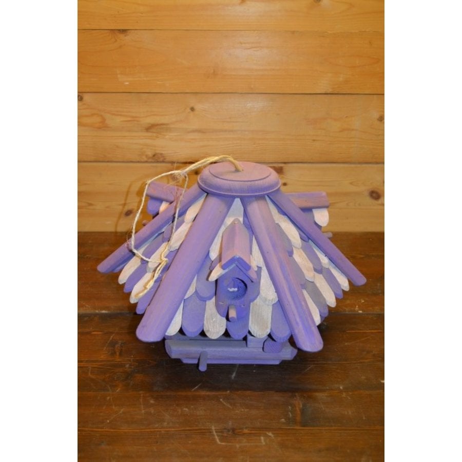 Tweekleurig houten vogelhuisje lila en crème voor voederen-4