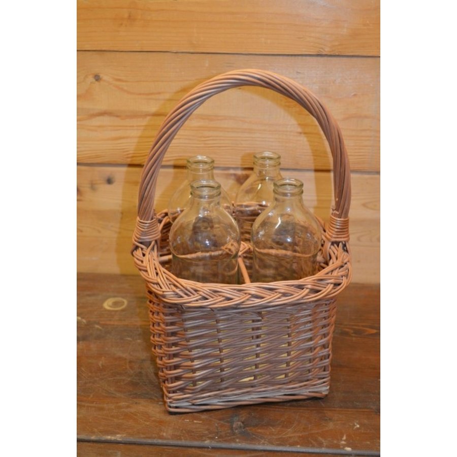 Handgevlochten wilgentenen flessenmandje voor 4 flesjes-1