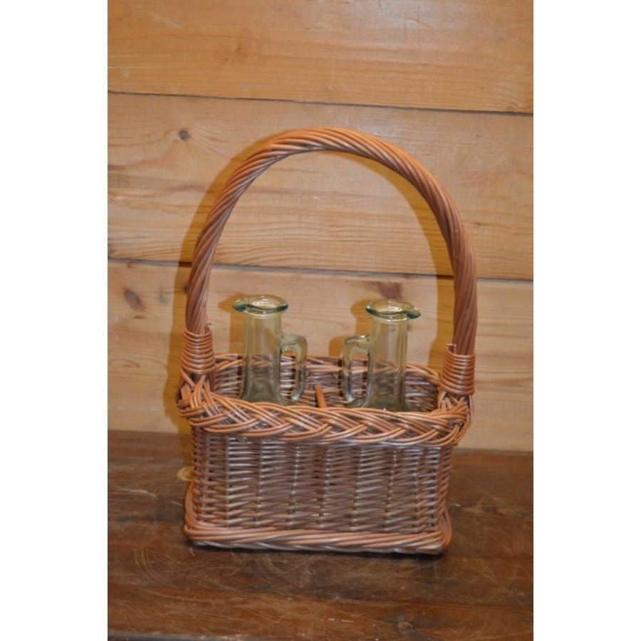 Gevlochten flessenmandje voor olie en azijn van wilgentenen-2