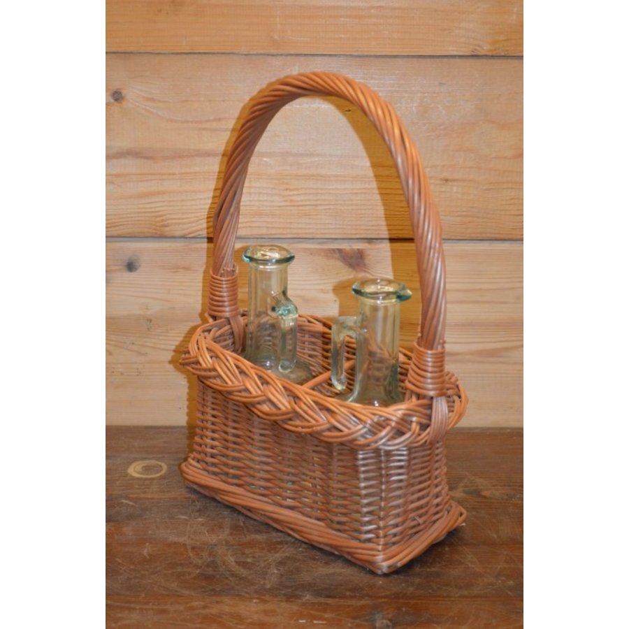 Gevlochten flessenmandje voor olie en azijn van wilgentenen-3