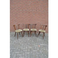 thumb-Vintage houten caféstoelen met stoffen zitting-1