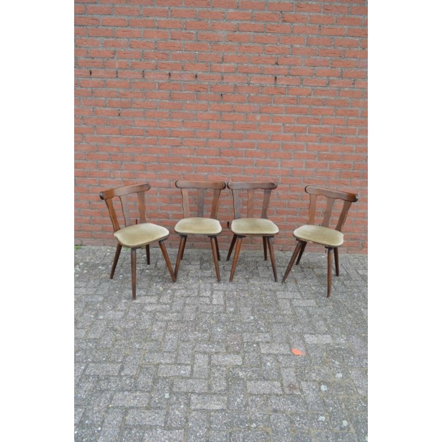 Vintage houten caféstoelen met stoffen zitting-1
