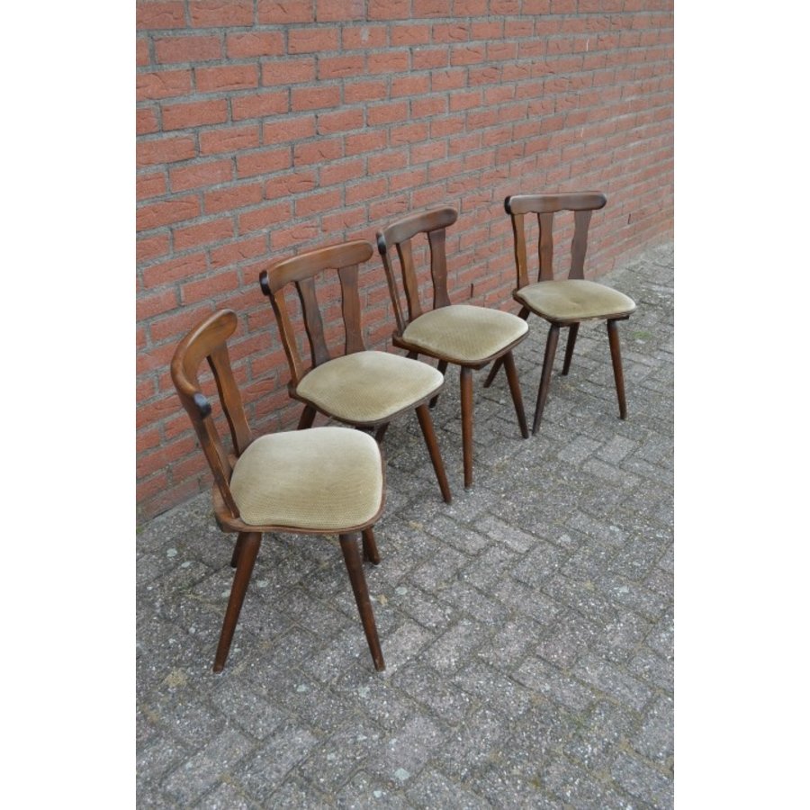 Vintage houten caféstoelen met stoffen zitting-2