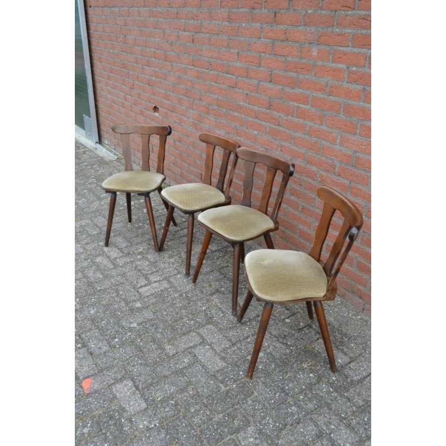 Vintage houten caféstoelen met stoffen zitting-3