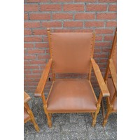 thumb-Eiken armstoelen met bruin leren bekleding 4 stuks-4