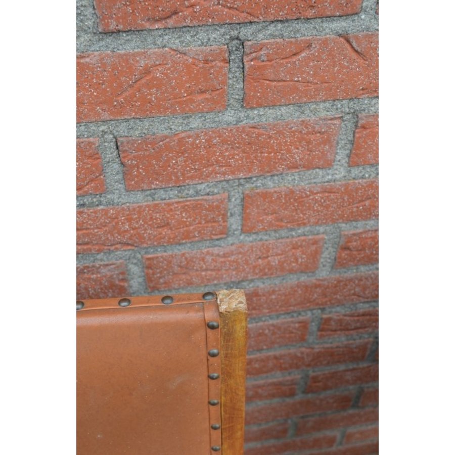 Set van 4 massief eiken stoelen met armleuningen en bruin leren bekleding-5