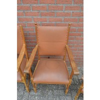 thumb-Set van 4 massief eiken stoelen met armleuningen en bruin leren bekleding-6