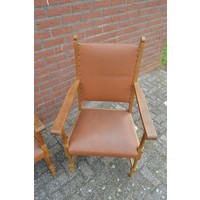 thumb-Eiken armstoelen met bruin leren bekleding 4 stuks-7