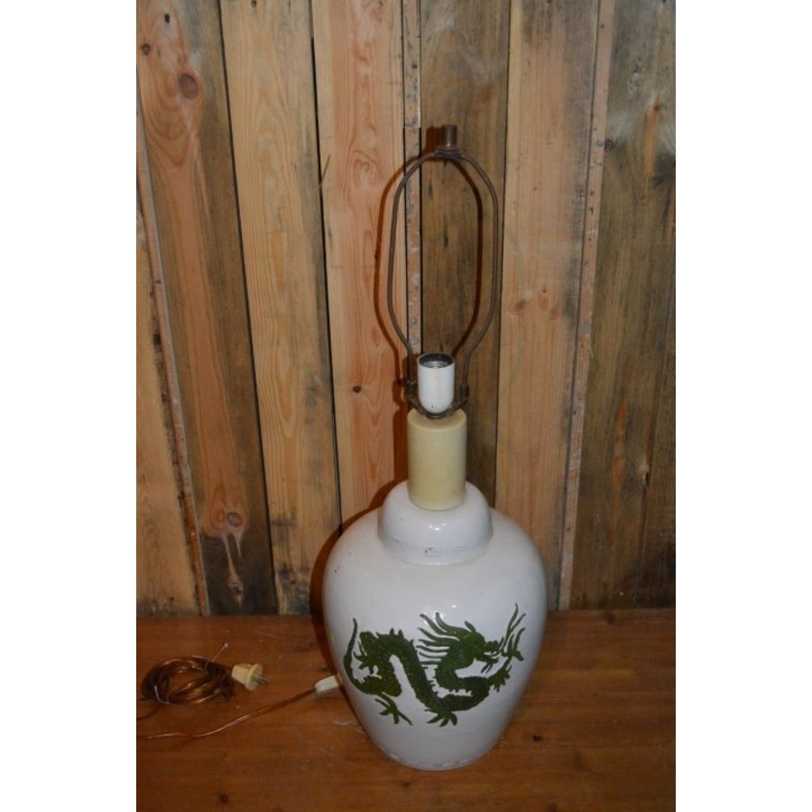 Vintage keramieken schemerlamp vaasmodel met Chinese draak-3