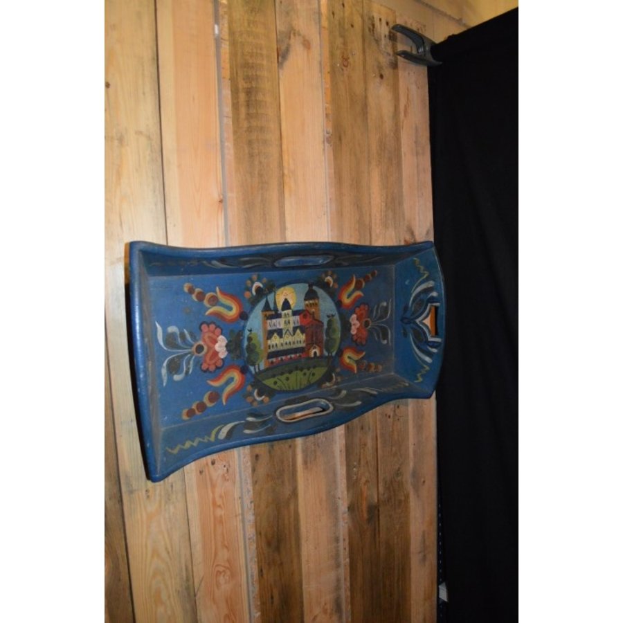 Handbeschilderd verdiept Hindeloopen dienblad met landschap-2