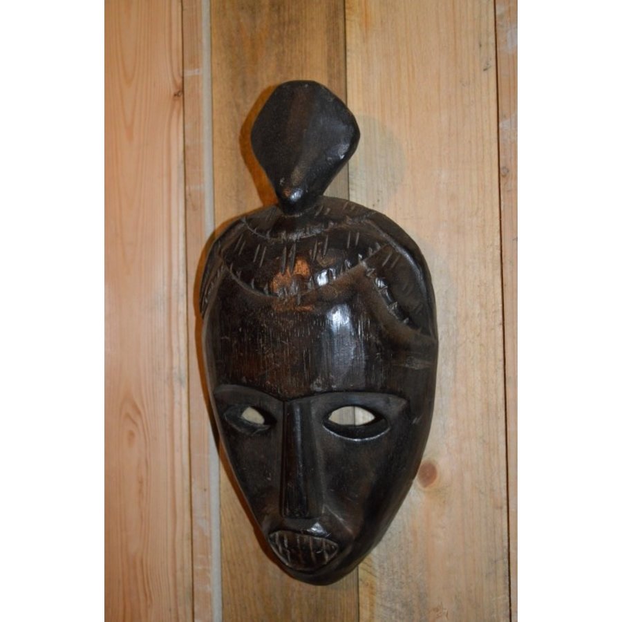 Afrikaans houten masker van zwart glimmend teakhout uit Ghana-3