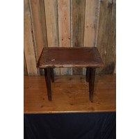 thumb-Vintage krukje met donker rood leren zitting-3