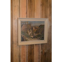 thumb-landschap schilderwerk in een lijst op linnendoek-2