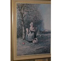 thumb-Vintage ingelijste poster van moeder en dochter-2