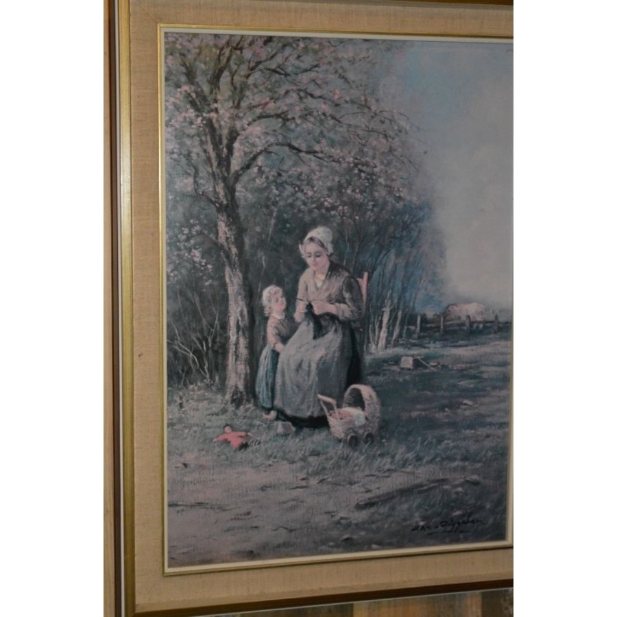 Poster van moeder en dochter in landschap in vintage lijst-2
