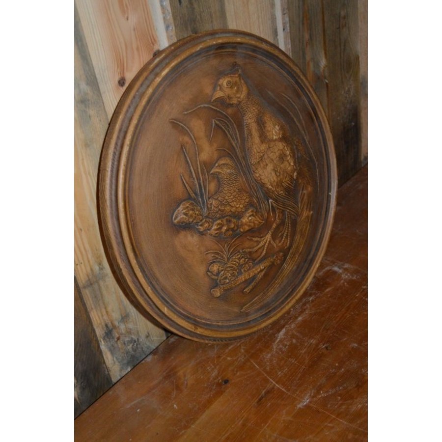Vintage gipsen wandornament met broedend fazantenpaar-2