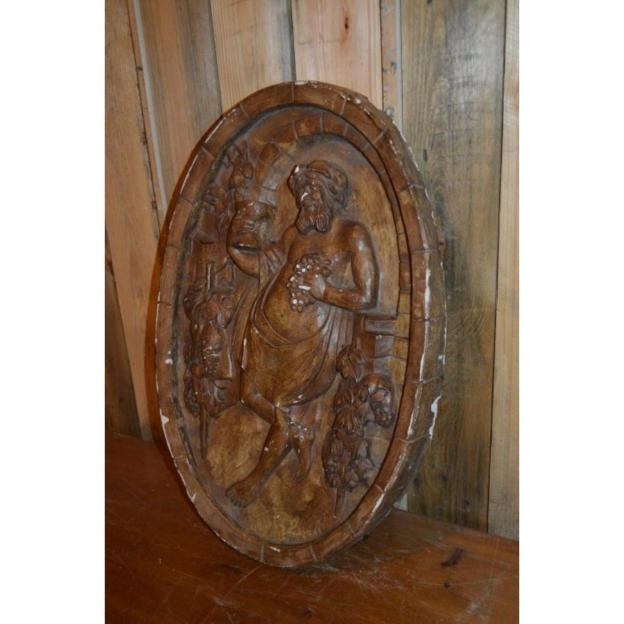 Ovaal gips wandbord met afbeelding van Bacchus-2