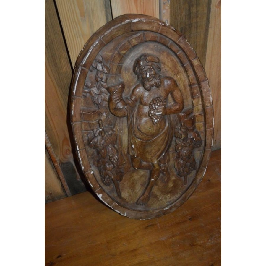Ovaal gips wandbord met Bacchus god van de wijn-3