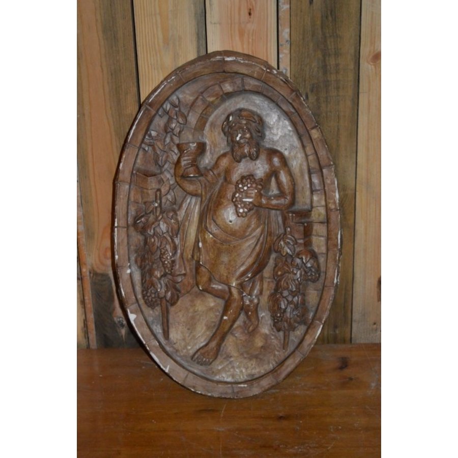 Ovaal gips wandbord met Bacchus god van de wijn-4