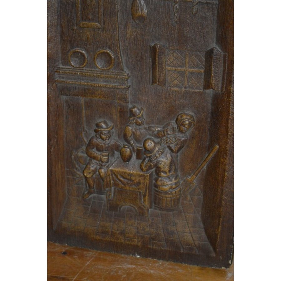 Middeleeuws wandtafereel met mensen in gelagkamer gegoten decoratieplaat-2